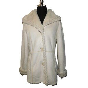 FUDA Beautiful Cream Faux Fur Lined Heavy Winter Coat Size Small